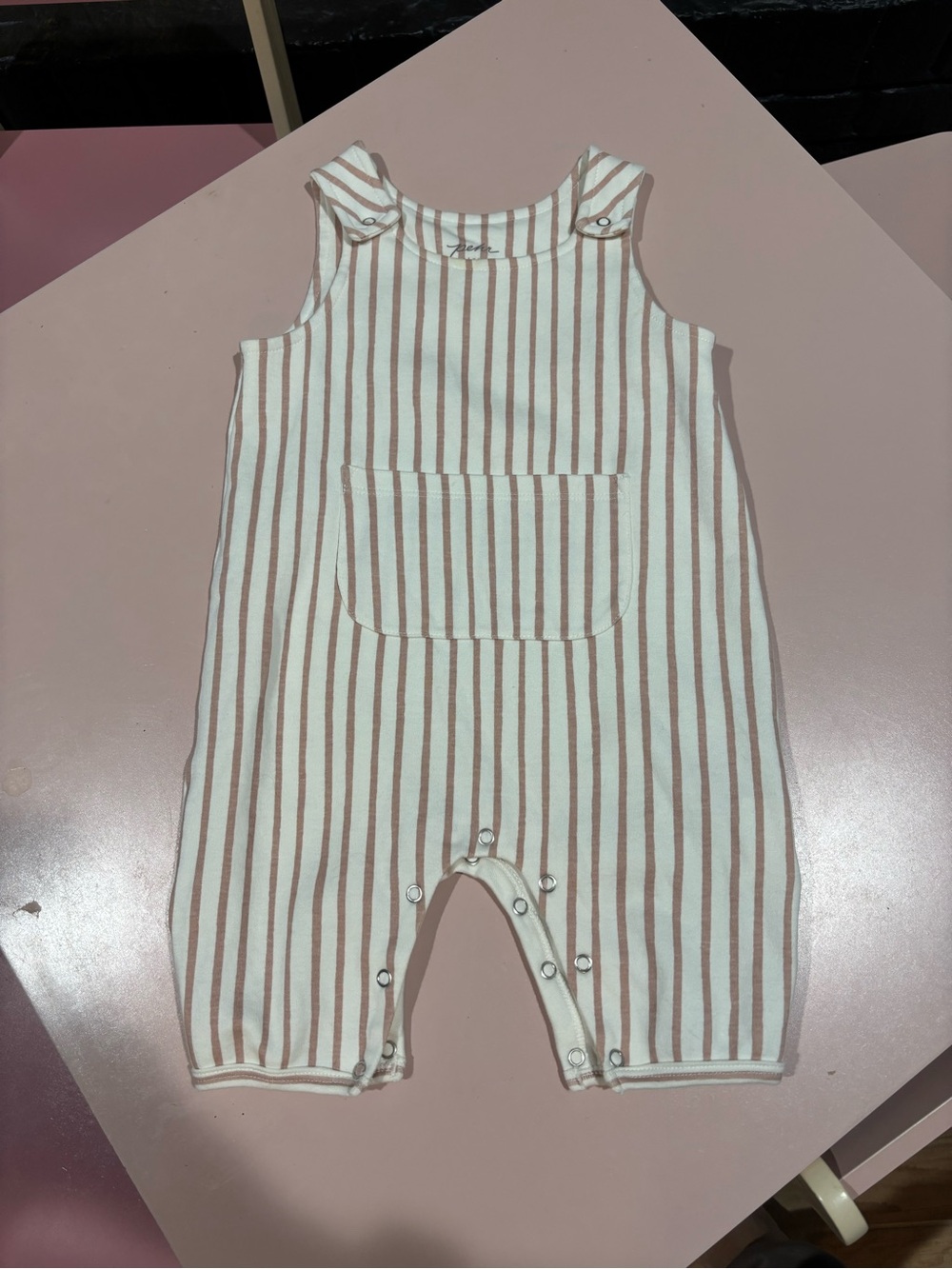 Cream and Brown Striped Baby Overalls